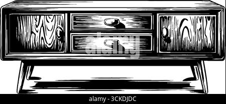 Mid Century Sideboard-Möbel im Vintage-Stil für Retro-Innendesign. Stock Vektor