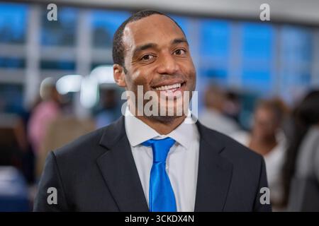 Houston, USA. September 2025. George Foreman IV. Nimmt am 8. September 2025 im Eldorado Ballroom im Project Tow Houses in Houston, Texas, am 18. Kongressabgeordneten Teil. (Foto: Marcus Ingram/SIPA USA) Credit: SIPA USA/Alamy Live News Stockfoto