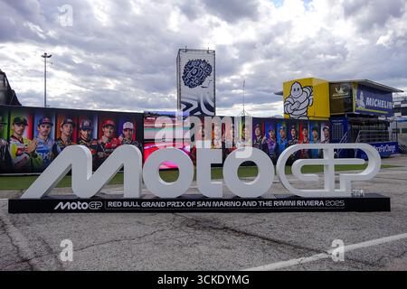 Misano Adriatico, Italien. September 2025. MotoGP Logo in exponiert vor dem Red Bull Grand Prix von San Marino und der Rimini Riviera auf dem Marco Simoncelli International Circuit am 11. September 2025 in Misano Adriatico, Italien. Quelle: Unabhängige Fotoagentur/Alamy Live News Stockfoto