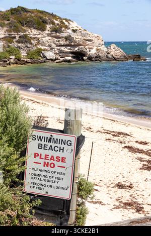 Beachten Sie den weißen Sandstrand in Gnarabup, Prevelly, Margaret River Region, Shire of Augusta in der Region SW von Western Australia, WA Stockfoto