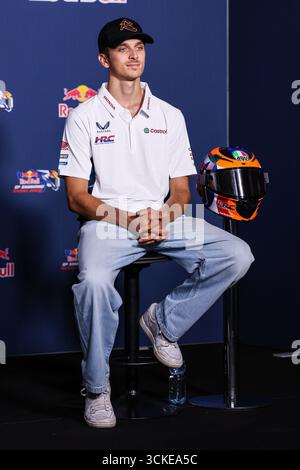 Misano Adriatico, Italien. September 2025. Luca Marini aus Italien und Honda HCR Castrol, die während des MotoGP GP16 Red Bull Grand Prix von San Marino und der Rimini Riviera zu sehen waren - Pressekonferenz auf dem Misano World Circuit Marco Simoncelli Credit: dpa/Alamy Live News Stockfoto