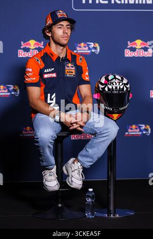 Misano Adriatico, Italien. September 2025. Enea Bastianini aus Italien und Red Bull KTM Tech3, die während des MotoGP GP16 Red Bull Grand Prix von San Marino und der Rimini Riviera zu sehen waren - Pressekonferenz auf dem Misano World Circuit Marco Simoncelli Credit: dpa/Alamy Live News Stockfoto