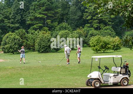 Alabama Madison County, Huntsville, Hampton Cove Golfplatz, Sport, Sportler, Erholung, Spiel, Landschaft, Design, Golf, Können, Fahren, Putting, Grün, Sand-tra Stockfoto