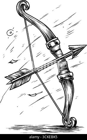 Vintage-Illustration mit Bogen und Pfeil - Gravur für historisches Dekor. Stock Vektor