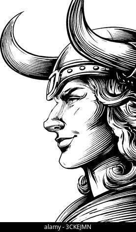 Gravierte Abbildung von loki in schwarzen, kräftigen Linien für mythologische Kunst. Stock Vektor