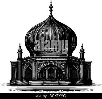 Komplizierte persische Kuppelgravur in auffälligem schwarzem Design für Architekturkunst. Stock Vektor