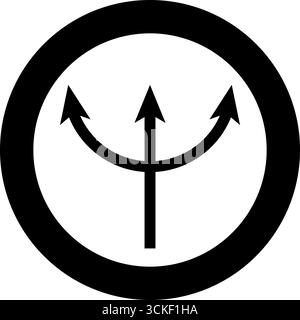 Trident Neptun Symbol im Kreis rund schwarz Farbe Vektor Illustration Bild einfarbig Kontur Stil einfach Stock Vektor