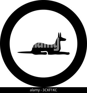 Schakal Silhouette ägyptische Mythologie Anubis Ägypten Gott Icon im Kreis rund schwarz Farbe Vektor Illustration Bild solide Umriss Stil einfach Stock Vektor