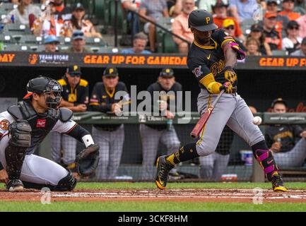 Baltimore, USA. September 2025. BALTIMORE, MD - 11. SEPTEMBER: Der Pittsburgh Pirates Outfield Andrew McCutchen (22) bei einem MLB-Spiel zwischen den Baltimore Orioles und den Pittsburgh Pirates am 11. September 2025 im Oriole Park at Camden Yards in Baltimore, Maryland. (Foto: Tony Quinn/SipaUSA) Credit: SIPA USA/Alamy Live News Stockfoto