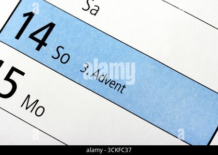 Jahreskalender 2025, 14. Dezember, dritter Adventssonntag, Deutschland Stockfoto