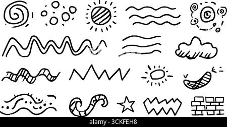 Kreatives Doodle-Set abstrakter Texturen mit Punkten und Streifen für künstlerisches Design. Stock Vektor