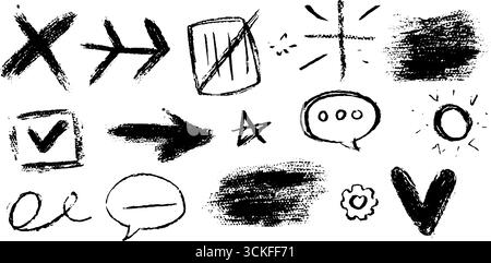 Abstraktes Doodle-Set mit Pfeilen, Formen und Symbolen für künstlerisches Design. Stock Vektor