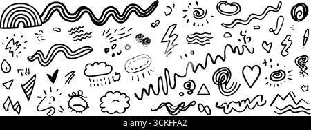 Kreatives Doodle-Set mit abstrakten Zick-Zack- und Wellenlinien für Designprojekte. Stock Vektor