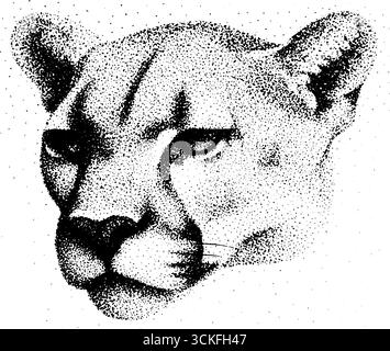 Komplizierte Pantherkopf-Stippelzeichnung für Tätowierungen oder Design. Stock Vektor