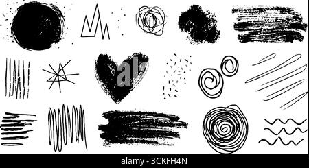 Künstlerische Doodle-Kollektion mit nahtlosen Punkt- und Streifenelementen für kreatives Design. Stock Vektor