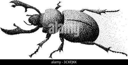 Kompliziertes Käfer-Design mit Stipple-Dotwork für künstlerische Tätowierungskonzepte. Stock Vektor