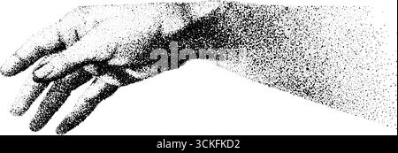 Komplizierte Stippkunst einer menschlichen Hand mit strukturiertem Dotwork-Effekt. Stock Vektor