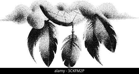 Vintage-Illustration mit Federn und Wolken. Stock Vektor