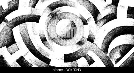 Abstrakte Labyrinth-Gestaltung in Stipple-Technik mit geometrischen Mustern und optischem Täuschungseffekt. Stock Vektor