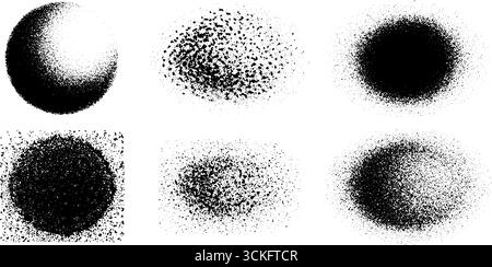 Illustrationsset mit Stippeln und Punktmuster mit auffälligen Sprühmustern für Design. Stock Vektor