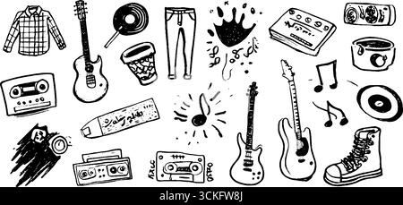 Handgezeichnete Musik- und Modeschöpfe für kreatives Design. Stock Vektor