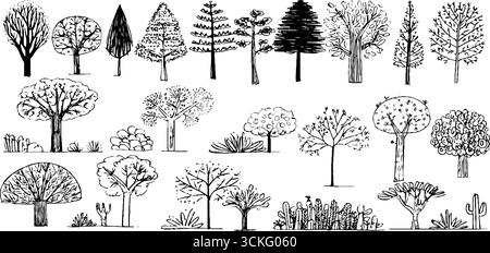 Handgezeichnete dekorative Eiche Kollektion für Naturdesign und Kunstprojekte. Stock Vektor