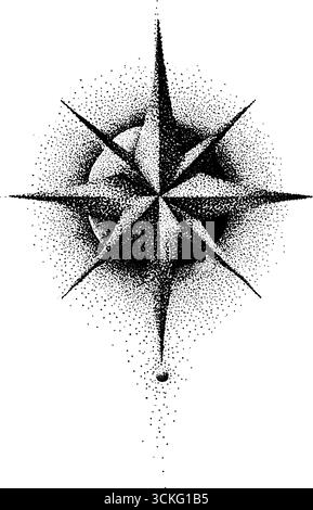 Vertikale Illustration von Pentagramm mit dekorativen Elementen für Tattoo-Design. Stock Vektor