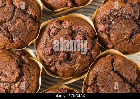 Süßer hausgemachter Doppel-Schokoladen-Chip-Muffin zum Frühstück Stockfoto