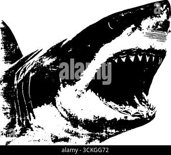 Schwarzes und weißes Haikopf-Design für Poster und T-Shirts. Stock Vektor