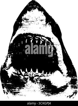 Grunge schwarz-weiße Haikopf-Illustration für Poster und urbanes Design. Stock Vektor