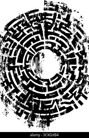 Kontrastierendes schwarzes und weißes Design mit rundem Labyrinth für urbane Kunst und kreative Projekte. Stock Vektor