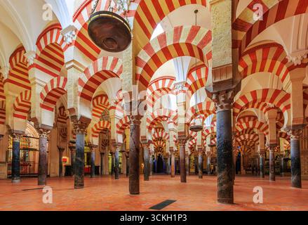 Cordoba, Spanien. Innenansicht der Kathedrale La Mezquita in Cordoba, Spanien. Die Kathedrale wurde innerhalb der ehemaligen Großen Moschee erbaut. Stockfoto