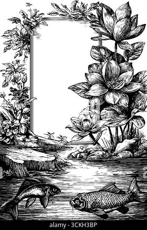 Vintage-Design mit Blumen- und Wassermotiven für Karten oder Poster. Stock Vektor