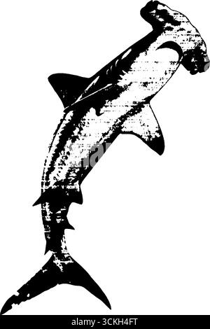 Kontrastreiche schwarz-weiße Hammerhai-Schablone für urbanes Design. Stock Vektor