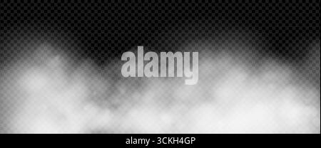 Weißer Rauch und Nebelwolken-Effekt mit Nebel und Dunst. Realistische atmosphärische Textur für gruselige Nächte, futuristisches Portal, Horrorszene oder abstrakten geheimnisvollen Hintergrund. Transparenter PNG-Vektor. Stock Vektor