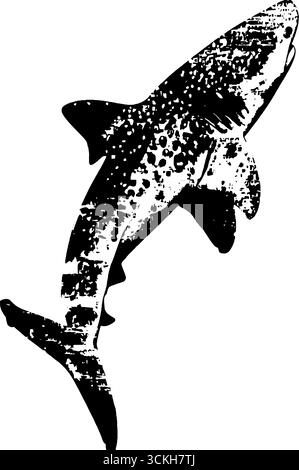 Kontrastreiche schwarz-weiße Haischablone für urbane Kunst- und Designprojekte. Stock Vektor