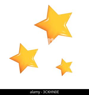 sternevektor mit 3D Goldstufen. Realistisches goldenes glänzendes Metall- oder Plastikabzeichen mit positivem Kundenfeedback oder guter Bewertung, glänzendes gelbes AWA Stock Vektor