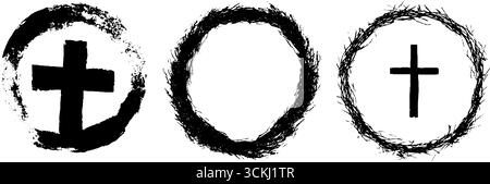 Schwarz-weißes Schablonenset im keltischen Stil mit Kreuz- und Kreismotiven für Designprojekte. Stock Vektor