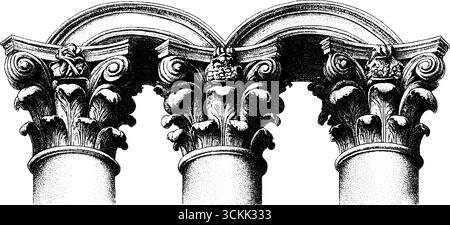 Klassisches Symphonieensemble unter kunstvollen Bögen – elegantes Design für Druck, Karte, Poster. Stock Vektor