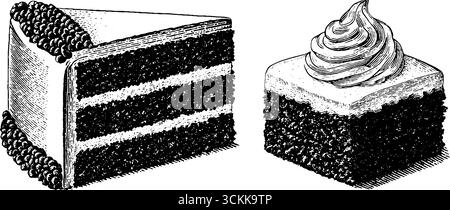 Gravierte Illustration des roten Samtkuchensatzes für Dessertliebhaber und kulinarische Kunst. Stock Vektor