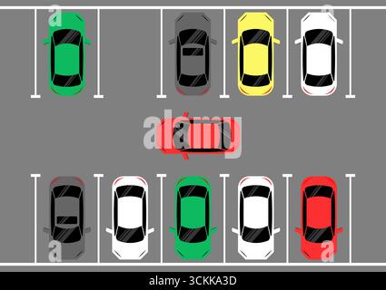 Parkplätze oder Parkplatz aus der Vogelperspektive. Vektorabbildung. Stock Vektor