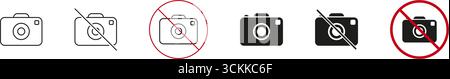 Symbolgruppe Kamera Und Keine Fotografie. Fotoerlaubnis Und Einschränkung Symbol Sammlung. Anzeige Für Kameraverwendung Und -Verbot. Isolierter Vektor Stock Vektor