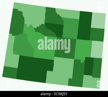 Karte von Wyoming mit Countys. Nur eine einfache Grenzkarte mit Bezirksverteilung. Grüne Farbpalette. Stock Vektor