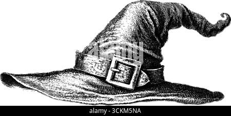 Rätselhafter Hexenhut mit Schnalle im Vintage-Gravurstil für halloween-Dekor. Stock Vektor