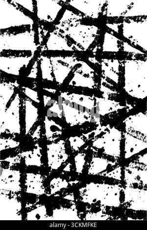 Abstraktes, sich überschneidendes U-Bahn-Kartendesign in Schwarz und weiß mit strukturierter Grunge-Textur. Stock Vektor