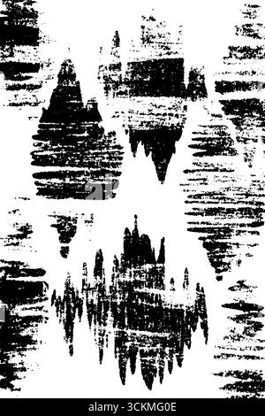 Abstraktes verzerrtes Audio-Wellenformmuster in Schwarz-weiß-Grunge-Design. Stock Vektor