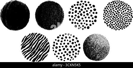 Set mit Punktmuster und Gravur in verschiedenen Texturen und Designs. Stock Vektor