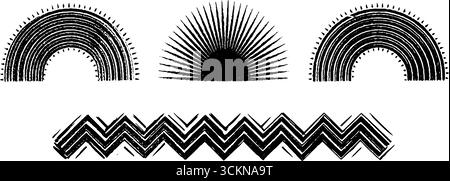 Aufwändiges Gravurdesign mit gewölbten Strahlen und geometrischen Mustern. Stock Vektor