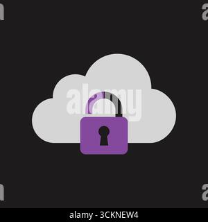 Sicherheitskonzept für Cloud-Computing mit Vorhängeschloss und weißem Cloud-Symbol Stock Vektor