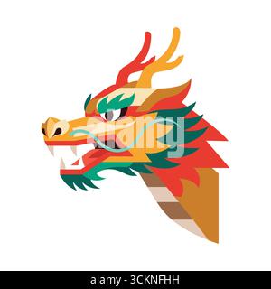 Majestätisches chinesisches Drachenkopf-Profil flaches Design für traditionelle Feier und Kultur Vektor Stock Vektor